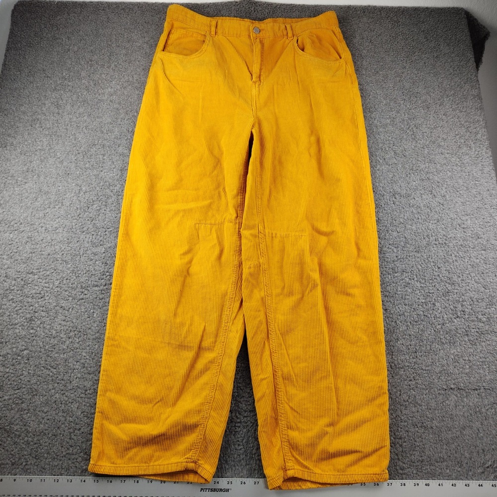BDG Pants Sz 30x31 Wide Leg Corduroy Mustard Yellow High Waisted Back Buckle EUC